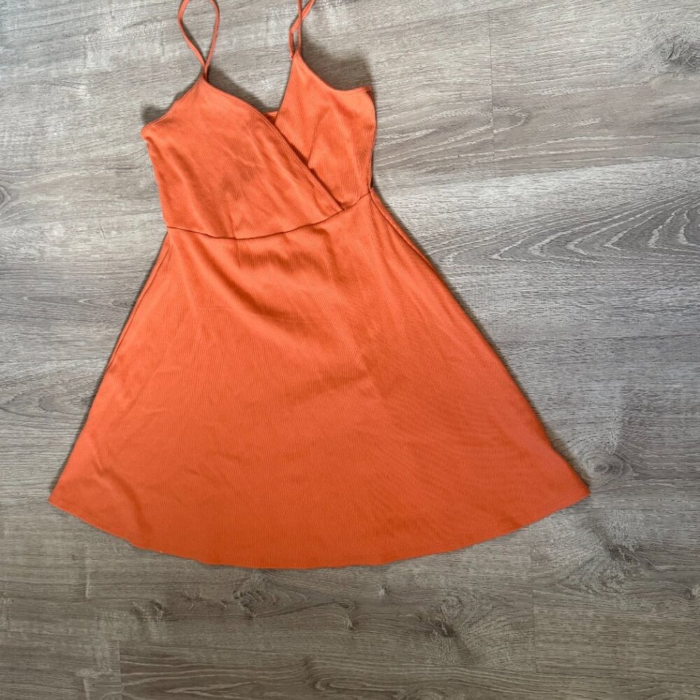 Wild Fable Dress Womens Large Orange Stretch Mini Lettuce Hem Cotton